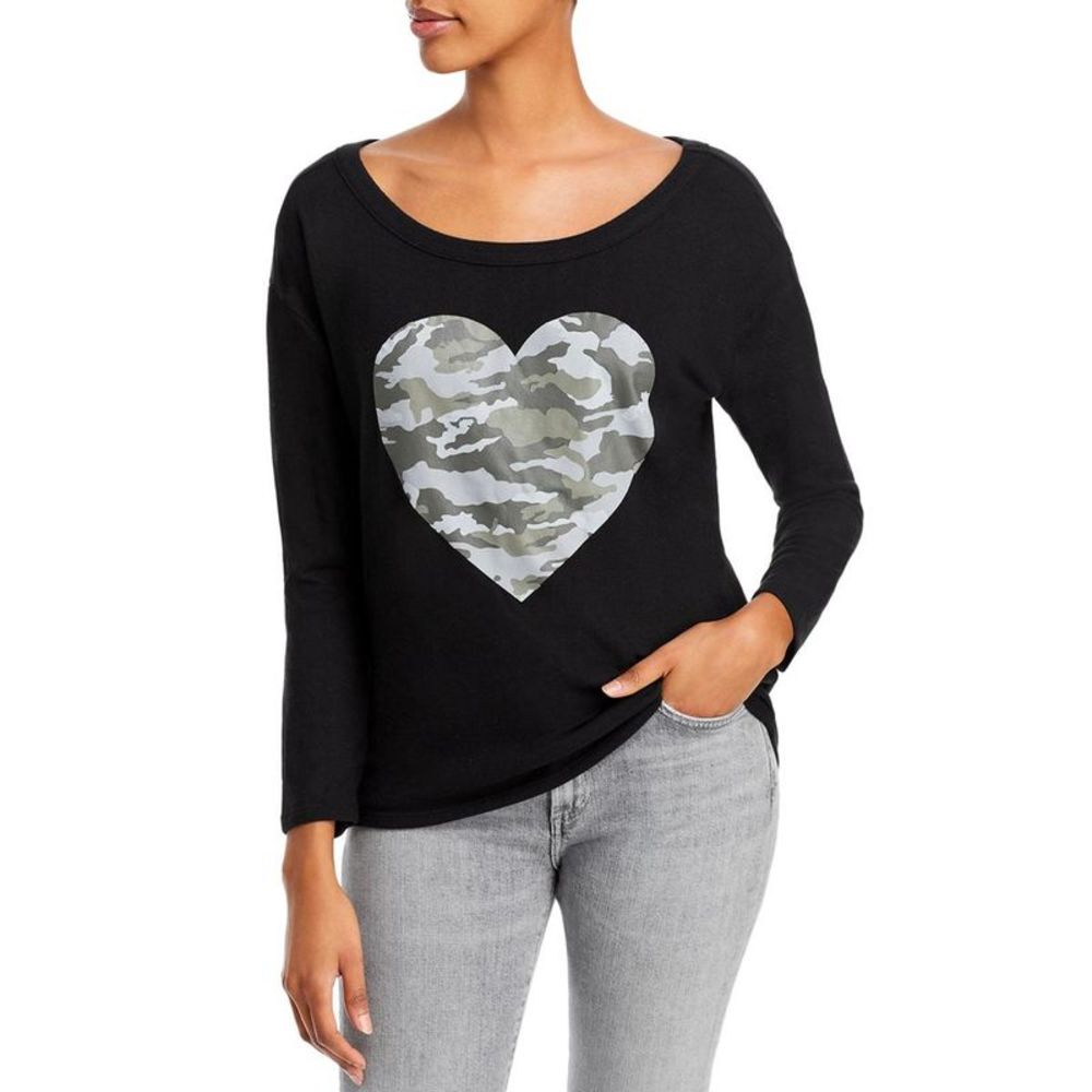 Chaser Womens Black Fleece Graphic Sweater Pullover Top Shirt NWT
